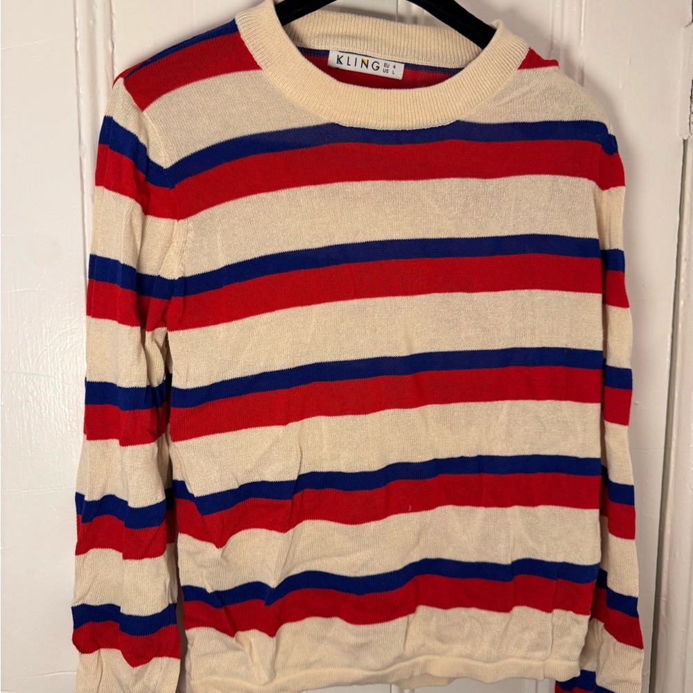 Kling Striped Crewneck Sweater - Red, Royal Blue & Cream - from Spain
